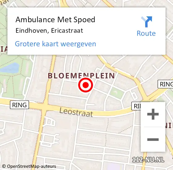 Locatie op kaart van de 112 melding: Ambulance Met Spoed Naar Eindhoven, Ericastraat op 17 november 2019 14:00