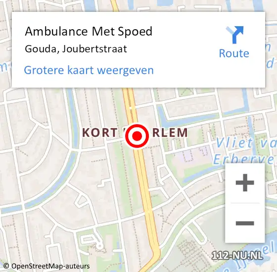 Locatie op kaart van de 112 melding: Ambulance Met Spoed Naar Gouda, Joubertstraat op 17 november 2019 14:11
