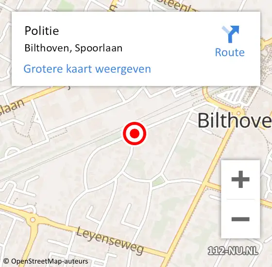 Locatie op kaart van de 112 melding: Politie Bilthoven, Spoorlaan op 17 november 2019 14:46