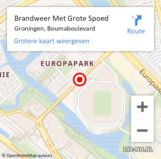 Locatie op kaart van de 112 melding: Brandweer Met Grote Spoed Naar Groningen, Boumaboulevard op 17 november 2019 15:01