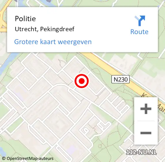 Locatie op kaart van de 112 melding: Politie Utrecht, Pekingdreef op 17 november 2019 16:01