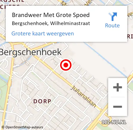 Locatie op kaart van de 112 melding: Brandweer Met Grote Spoed Naar Bergschenhoek, Wilhelminastraat op 17 november 2019 16:51