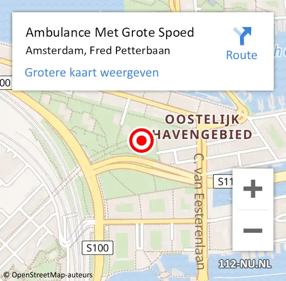 Locatie op kaart van de 112 melding: Ambulance Met Grote Spoed Naar Amsterdam, Fred Petterbaan op 17 november 2019 16:53