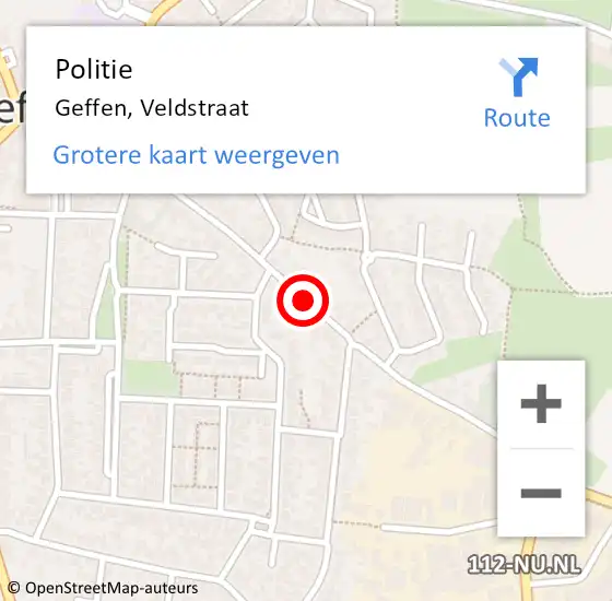 Locatie op kaart van de 112 melding: Politie Geffen, Veldstraat op 17 november 2019 17:37