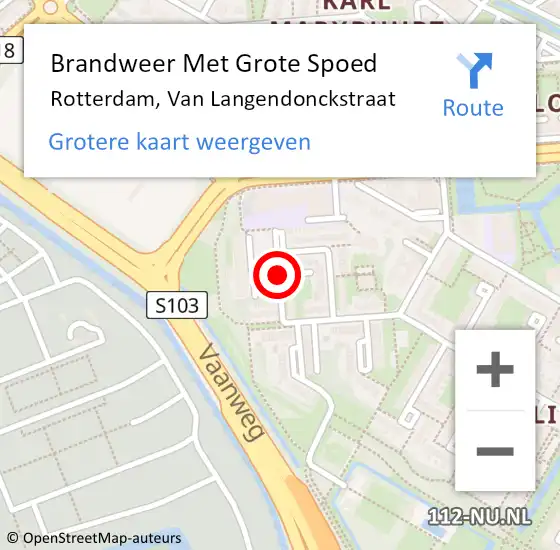 Locatie op kaart van de 112 melding: Brandweer Met Grote Spoed Naar Rotterdam, Van Langendonckstraat op 17 november 2019 18:24