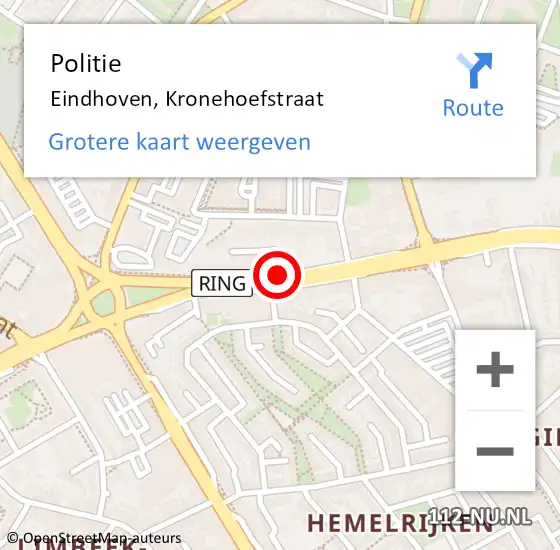 Locatie op kaart van de 112 melding: Politie Eindhoven, Kronehoefstraat op 17 november 2019 19:34