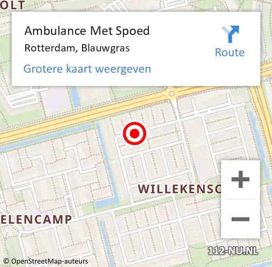 Locatie op kaart van de 112 melding: Ambulance Met Spoed Naar Rotterdam, Blauwgras op 17 november 2019 22:13