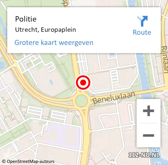 Locatie op kaart van de 112 melding: Politie Utrecht, Europaplein op 17 november 2019 22:31