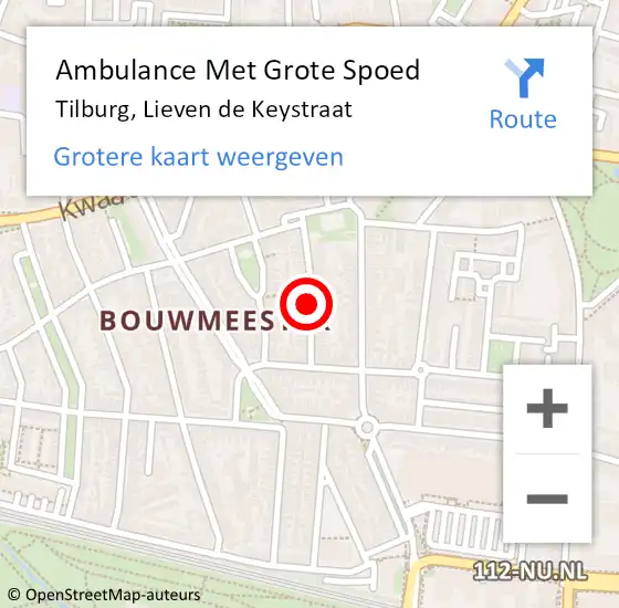 Locatie op kaart van de 112 melding: Ambulance Met Grote Spoed Naar Tilburg, Lieven de Keystraat op 18 november 2019 00:27