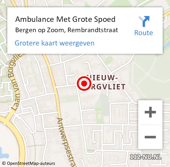 Locatie op kaart van de 112 melding: Ambulance Met Grote Spoed Naar Bergen op Zoom, Rembrandtstraat op 18 november 2019 01:44