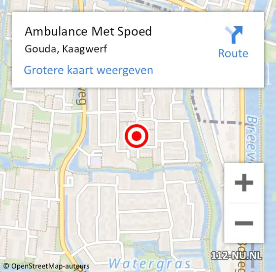 Locatie op kaart van de 112 melding: Ambulance Met Spoed Naar Gouda, Kaagwerf op 18 november 2019 05:09