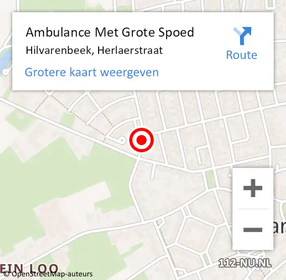 Locatie op kaart van de 112 melding: Ambulance Met Grote Spoed Naar Hilvarenbeek, Herlaerstraat op 18 november 2019 06:01