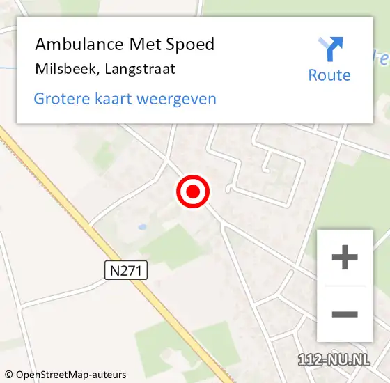 Locatie op kaart van de 112 melding: Ambulance Met Spoed Naar Milsbeek, Langstraat op 18 november 2019 06:40