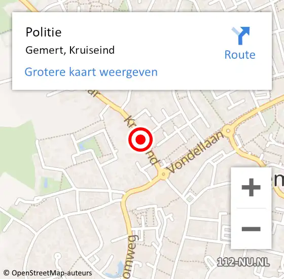 Locatie op kaart van de 112 melding: Politie Gemert, Kruiseind op 18 november 2019 08:52