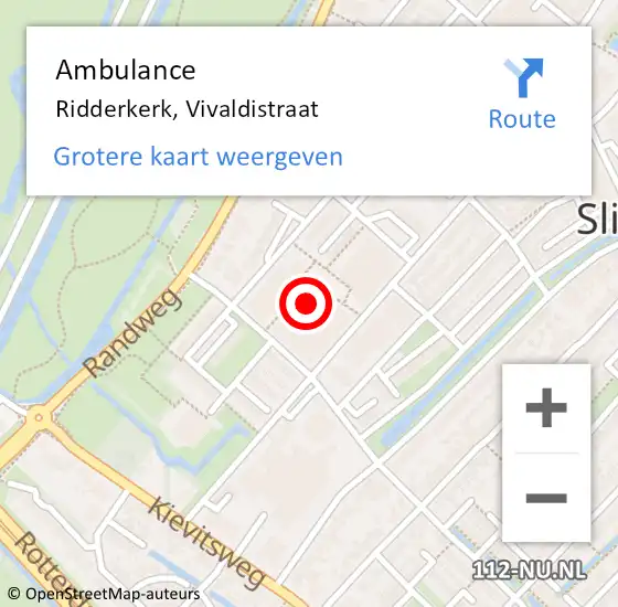Locatie op kaart van de 112 melding: Ambulance Ridderkerk, Vivaldistraat op 18 november 2019 10:27