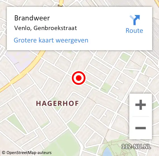 Locatie op kaart van de 112 melding: Brandweer Venlo, Genbroekstraat op 18 november 2019 11:19