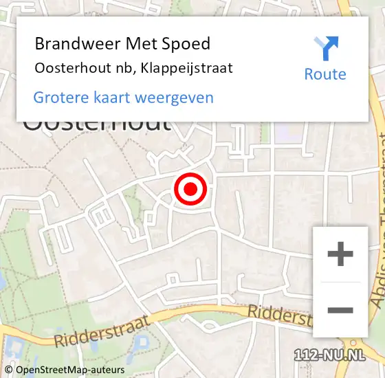 Locatie op kaart van de 112 melding: Brandweer Met Spoed Naar Oosterhout nb, Klappeijstraat op 18 november 2019 12:08