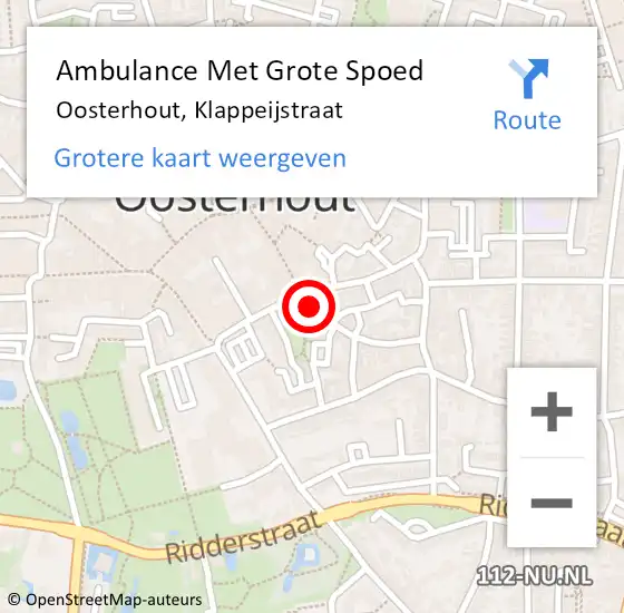 Locatie op kaart van de 112 melding: Ambulance Met Grote Spoed Naar Oosterhout, Klappeijstraat op 18 november 2019 12:09