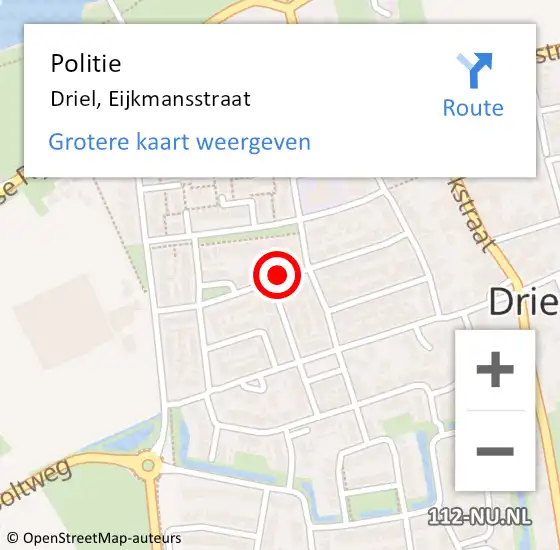 Locatie op kaart van de 112 melding: Politie Driel, Eijkmansstraat op 18 november 2019 12:28
