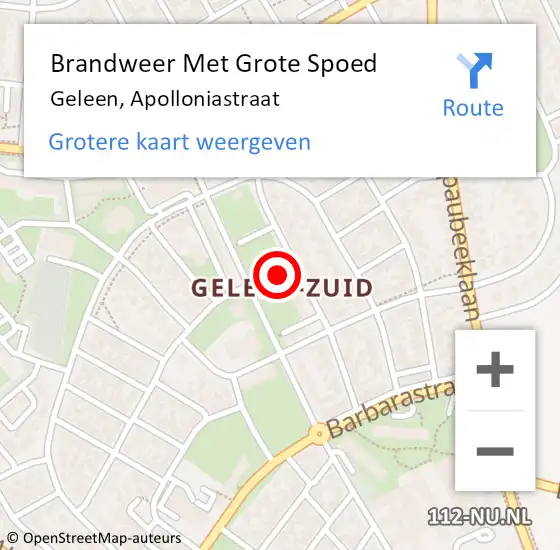 Locatie op kaart van de 112 melding: Brandweer Met Grote Spoed Naar Geleen, Apolloniastraat op 18 november 2019 13:26