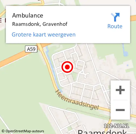 Locatie op kaart van de 112 melding: Ambulance Raamsdonk, Gravenhof op 18 november 2019 14:05