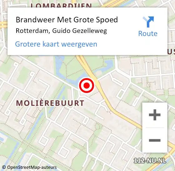 Locatie op kaart van de 112 melding: Brandweer Met Grote Spoed Naar Rotterdam, Guido Gezelleweg op 18 november 2019 15:23
