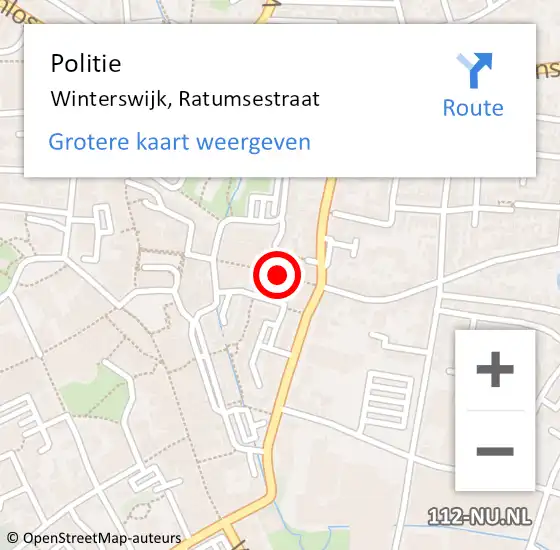 Locatie op kaart van de 112 melding: Politie Winterswijk, Ratumsestraat op 18 november 2019 16:51