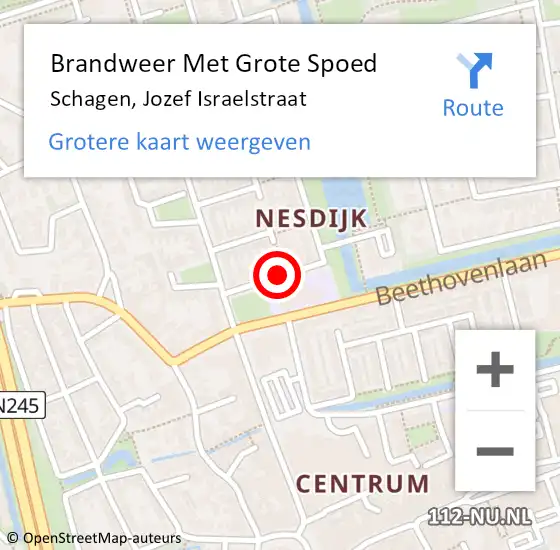 Locatie op kaart van de 112 melding: Brandweer Met Grote Spoed Naar Schagen, Jozef Israelstraat op 18 november 2019 16:51