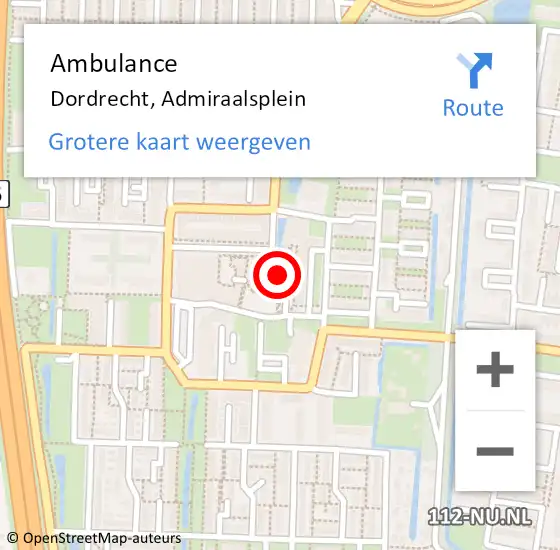 Locatie op kaart van de 112 melding: Ambulance Dordrecht, Admiraalsplein op 18 november 2019 17:07