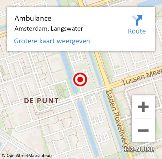 Locatie op kaart van de 112 melding: Ambulance Amsterdam, Langswater op 18 november 2019 17:08