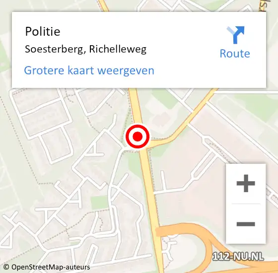 Locatie op kaart van de 112 melding: Politie Soesterberg, Richelleweg op 18 november 2019 18:15