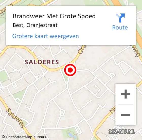 Locatie op kaart van de 112 melding: Brandweer Met Grote Spoed Naar Best, Oranjestraat op 18 november 2019 20:11