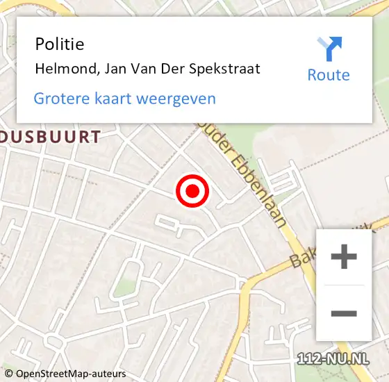 Locatie op kaart van de 112 melding: Politie Helmond, Jan Van Der Spekstraat op 18 november 2019 21:32