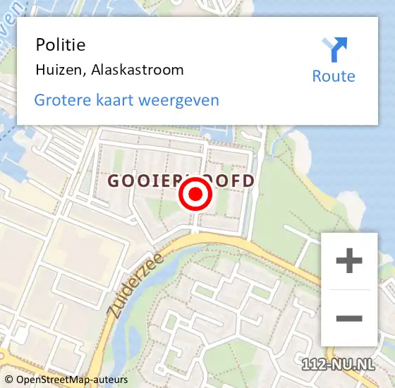 Locatie op kaart van de 112 melding: Politie Huizen, Alaskastroom op 18 november 2019 22:25