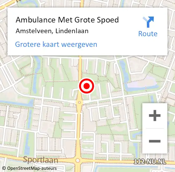 Locatie op kaart van de 112 melding: Ambulance Met Grote Spoed Naar Amstelveen, Lindenlaan op 18 november 2019 23:16