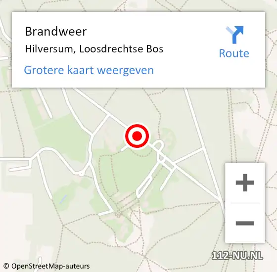Locatie op kaart van de 112 melding: Brandweer Hilversum, Loosdrechtse Bos op 19 november 2019 06:56