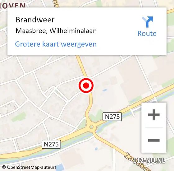 Locatie op kaart van de 112 melding: Brandweer Maasbree, Wilhelminalaan op 19 november 2019 07:50