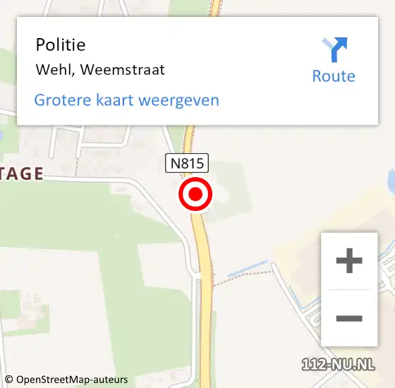 Locatie op kaart van de 112 melding: Politie Wehl, Weemstraat op 19 november 2019 08:33