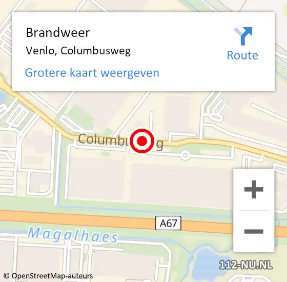 Locatie op kaart van de 112 melding: Brandweer Venlo, Columbusweg op 19 november 2019 09:37