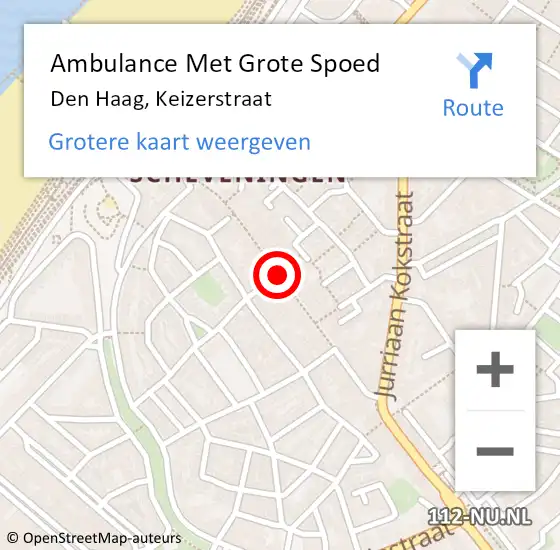Locatie op kaart van de 112 melding: Ambulance Met Grote Spoed Naar Den Haag, Keizerstraat op 19 november 2019 10:17