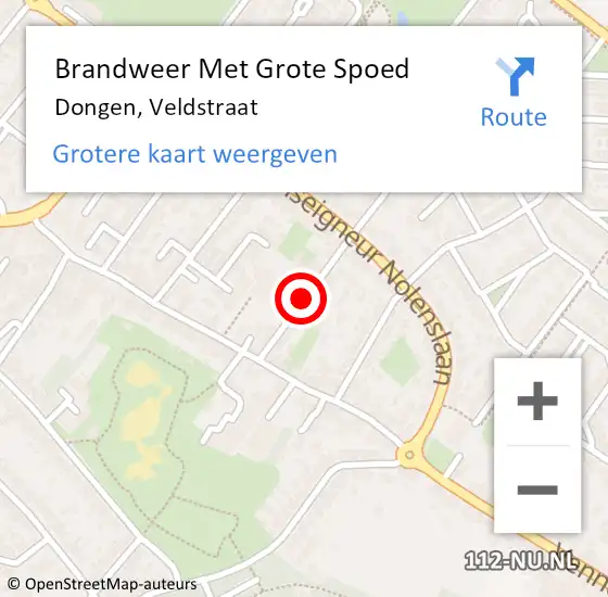 Locatie op kaart van de 112 melding: Brandweer Met Grote Spoed Naar Dongen, Veldstraat op 19 november 2019 10:26