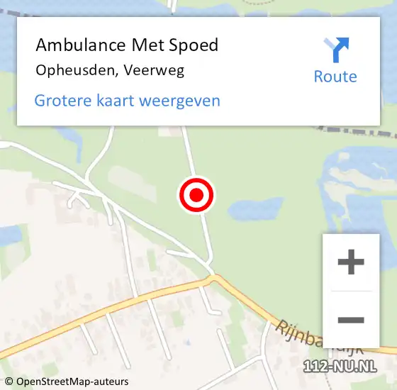 Locatie op kaart van de 112 melding: Ambulance Met Spoed Naar Opheusden, Veerweg op 19 november 2019 11:21