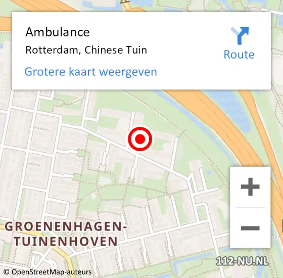 Locatie op kaart van de 112 melding: Ambulance Rotterdam, Chinese Tuin op 19 november 2019 11:40