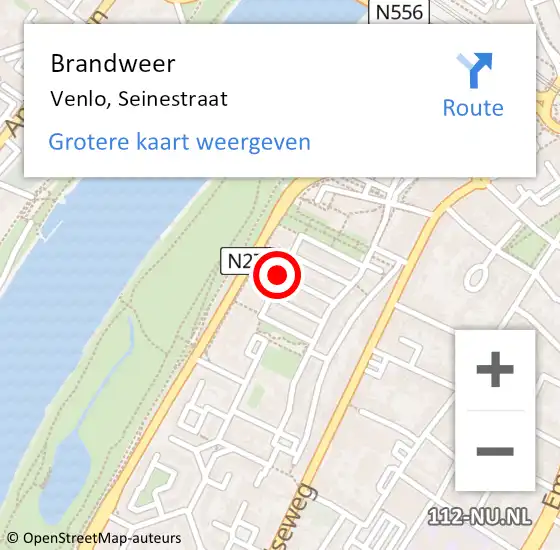 Locatie op kaart van de 112 melding: Brandweer Venlo, Seinestraat op 19 november 2019 11:43