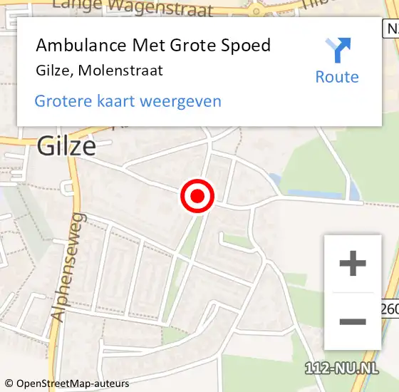 Locatie op kaart van de 112 melding: Ambulance Met Grote Spoed Naar Gilze, Molenstraat op 19 november 2019 13:31