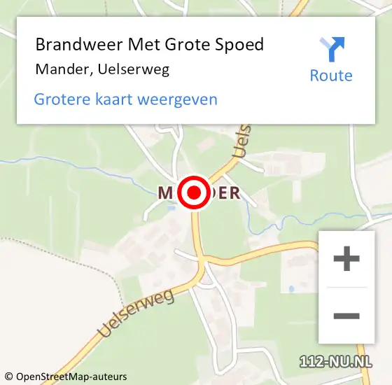 Locatie op kaart van de 112 melding: Brandweer Met Grote Spoed Naar Mander, Uelserweg op 19 november 2019 13:35