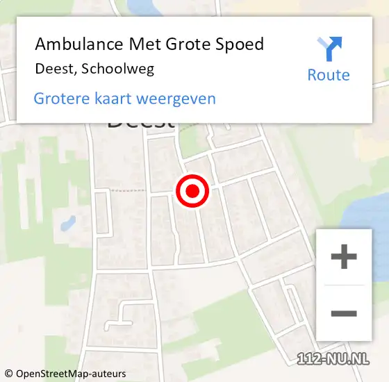 Locatie op kaart van de 112 melding: Ambulance Met Grote Spoed Naar Deest, Schoolweg op 19 november 2019 13:43