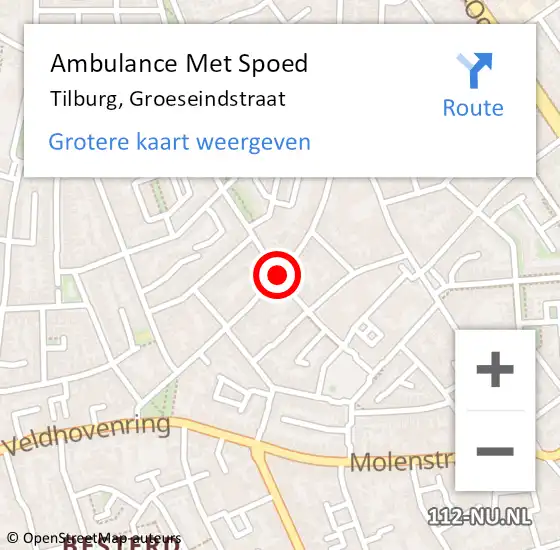 Locatie op kaart van de 112 melding: Ambulance Met Spoed Naar Tilburg, Groeseindstraat op 19 november 2019 13:44