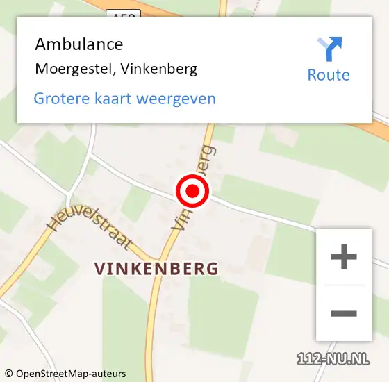 Locatie op kaart van de 112 melding: Ambulance Moergestel, Vinkenberg op 19 november 2019 14:11
