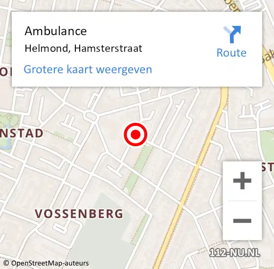 Locatie op kaart van de 112 melding: Ambulance Helmond, Hamsterstraat op 19 november 2019 14:30